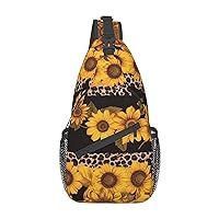 Sling Backpack Bag Leopard And Sunflower Print Crossbody Chest Bag Adjustable Shoulder Bag Travel Hiking Daypack Unisex