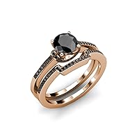 Black Diamond Bridal Set Ring & Wedding Band 1.85 ctw 18K Gold