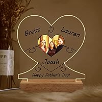 KWOOD Personalized Heart Night Light 3D Acrylic Lamp - Custom Photo Picture Led Light - with Wood Base - Personalized Gift for Father’s Day Gift and Family Christmas Decoration