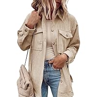 Cnkwei Womens Corduroy Button Down Shacket Casual Long Sleeve Chest Pocketed Shirt Jacket