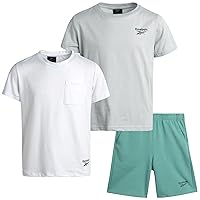 Reebok Boys' Active Shorts Set - 3 Piece Short Sleeve T-Shirt, Performance Dry Fit Shirt, French Terry Sweat Shorts (8-12)