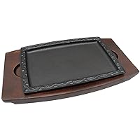Asahi Steak Plate (with Wooden Base), Iron Casting, Large Angle Arabesque Design, Induction Compatible, Commercial Use