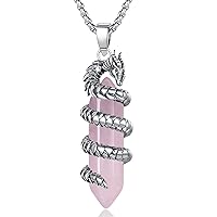 EUDORA Harmony Ball Dragon Pendant Necklace for Women Men, Hexagonal Obsidian Pink Quartz Prism Healing Crystal Energy Amulet Jewelry Gift for Wife Husband, 22