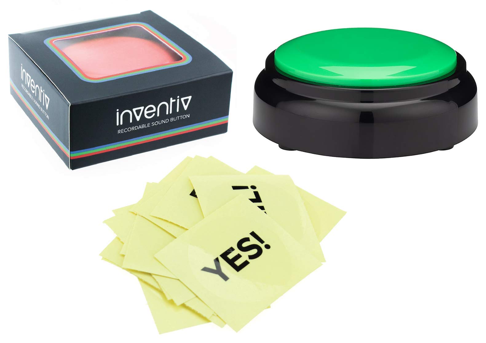 Inventiv 30 Second Custom Recordable Talking Button, Record & Playback Your Own Message, Quality Voice Sound Recorder - 15 Phrase Stickers Included (Green)