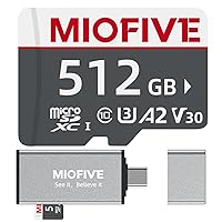Miofive microSDXC Memory Card - Ultimate Micro SD Card with USB 3.0 Type-C Card Reader 170MB/s, C10, U3, A2, V30, 4K for Dash Cams, Android Smartphones, Tablets, and Gaming Devices (512GB)