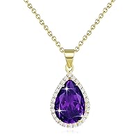 Diamond Teardrop Pendant Necklaces for Women Crystals Birthstone Costume Jewelry Gifts for Women，Gold Plated 17.92 + 1.97 inch Chain