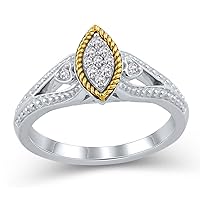 0.10 cttw Diamond Marquise Promise Ring in Sterling Silver and 18K Gold Plating (I-J/I2-I3)