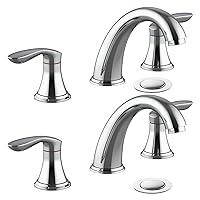 Bathroom Sink Faucet, Faucet for Bathroom Sink, Widespread Chrome Bathroom Faucet 3 Hole with Stainless Steel Pop Up Drain and cUPC Lead-Free Hose - (Chrome 2 Packs)
