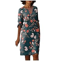 Casual Dresses for Women 2024, Womens Plus Size Dresses Plus Size Dress V-Neck Dress Women's Summer Short Sleeve Trendy Solid Color 2024 Lace Splicing Womens Cotton Linen Loose (Navy,X-Large)