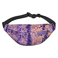 Purple Floral Nursery Print Fanny Pack Women Men Waterproof Waist Bag With 3-Zipper Pockets Bum Bag For Running Travel