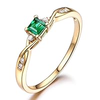 Fashion Elegant Natural Emerald Gemstone Solid 14K Yellow Gold Diamond Promise Wedding Engagement Ring for Women