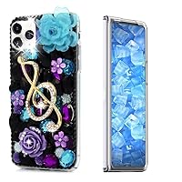 STENES Sparkle Case Compatible with Samsung Galaxy Z Fold 5 5G Case - Stylish - 3D Handmade Bling Rose Music Flowers Rhinestone Crystal Diamond Design Girls Women Cover - Dark Purple