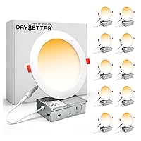 DAYBETTER 10 Pack 6 Inch 5CCT Ultra-Thin LED Recessed Ceiling Light with Junction Box, 2700K/3000K/3500K/4000K/5000K Selectable, 12W 1050LM High Brightness Dimmable Can Lights for Ceiling - ETL&FCC