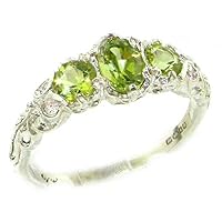 925 Sterling Silver Real Genuine Peridot Womens Band Ring