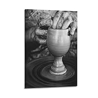 Black And White Art Poster Pottery Pot Porcelain Making Poster Canvas Posters Poster Album Cover Posters for Bedroom Wall Art Canvas Posters Music Album Cover Poster 12x18inch(30x45cm) Frame-style