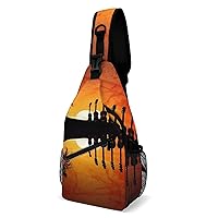 Chest Bag Sling Bag for Men Women Guitar Music Sunset Sport Sling Backpack Lightweight Shoulder Bag for Travel