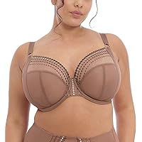 Elomi Women's Matilda Plunge Bra. Three-Piece Cups Sheer Mesh Cups Side Support Panels Moveable J-Hook for Racerback DD+ Bras
