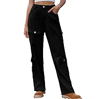 Womens Outdoor Hiking Cargo Jean Pants with Flap Pocket 2023 Fall Elastic Back Mid Waist Straight Leg Denim Pant