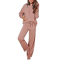 Pink Queen Women's 2 Piece Sweater Outfits Set Oversized Pullover Hoodie Wide Leg Pants Loose Knitted Sweatsuit