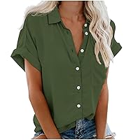 Women's 2024 New Shirt Loose Fitting Button Lapel Short Sleeve Blouses Fashion Causal T-Shirt Summer Daily Clothes