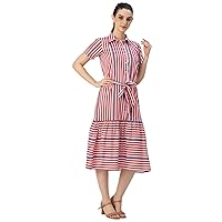 Short Sleeve A-Line Shirt Collar Cotton Dress - Women's Casual Dress