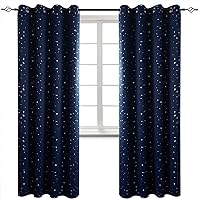 BGment Kids Blackout Curtains for Bedroom - Grommet Thermal Insulated Room Darkening Silver Star Printed Curtains for Living Room, Set of 2 Panels (52 x 84 Inch, Navy Blue)