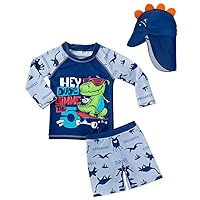 Baby Toddler Boys Two Pieces Swimsuit Set Swimwear Dinosaur Shark Bathing Suit Rash Guards with Hat UPF 50+