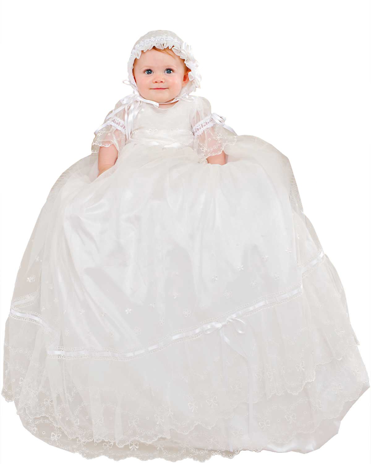 Natalia Silk and Lace Christening or Baptism Gown for Girls, Made in USA