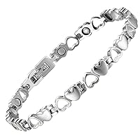 Magnetic Bracelets for Women,Heart-Shape Titanium Stainless Steel Bracelet with Magnets, Adjustable Link Bracelet Jewelry Gift with Sizing Tool…