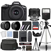Canon EOS R50 Mirrorless Digital Camera Body Black with Canon RF-S 18-45mm f/4.5-6.3 IS STM Lens 3 Lens Kit with Complete Accessory Bundle + 128GB + Flash & More - International Model (128gb Kit)