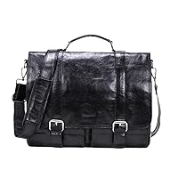 Men Leather Briefcase For Lawyers 13'' Laptop Handbag Large Vintage Business Messenger Bag Black