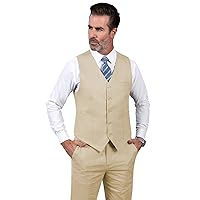 Men's 2 Piece Linen Suit Wedding Casual Outfits Vintage Vest & Pants Suit for Men