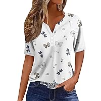 Sexy Tops for Women,Women's Fashion Casual Splicing Printed V-Neck Short Sleeve Button Down T-Shirt Top