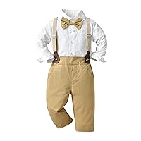 Baby Bundles Toddler Boys Long Sleeve Solid T Shirt Tops Suspenders Pants Child Kids Gentleman (Khaki, 2-3 Years)