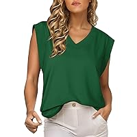 Womens Tops Dressy Crewneck Cap Sleeve Summer Top Basic Work Blouse T-Shirts Loose 2024 Trendy Fashion Tank