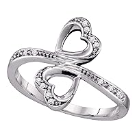 The Diamond Deal 10kt White Gold Womens Round Diamond Double Heart Bypass Ring 1/20 Cttw