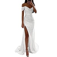 Womens White Dresses,Women's Prom Dress Party Dress Sequin Dress Maxi Dress Short Sleeve Pure Color Sequins SPR