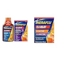 Theraflu Max Strength Flu Symptom Relief, 8.3 Fl Oz Syrup and Nighttime Flu Symptom Relief, 6 Count Combo Daytime and Nighttime Severe Cold Relief Powder, 12 Count