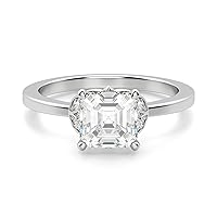 Nitya Jewels 2 CT Asscher Cut Solitaire Moissanite Engagement Rings, VVS1 4 Prong Irene Knife-Edge Silver Wedding Ring, Woman Promise Gift
