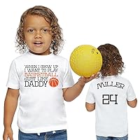Custom Basketball Toddler Shirt, When I Grow UP, Basketball Like Daddy (Name & Number On Back), Jersey, Personalized Toddler (Y14-16, White)