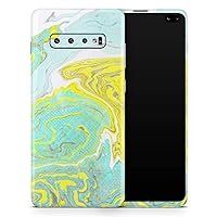 Mixtured Yellow and Green Textured Marble Vinyl Decal Wrap Cover Compatible with Samsung Galaxy S10 Plus (Screen Trim and Back Skin)