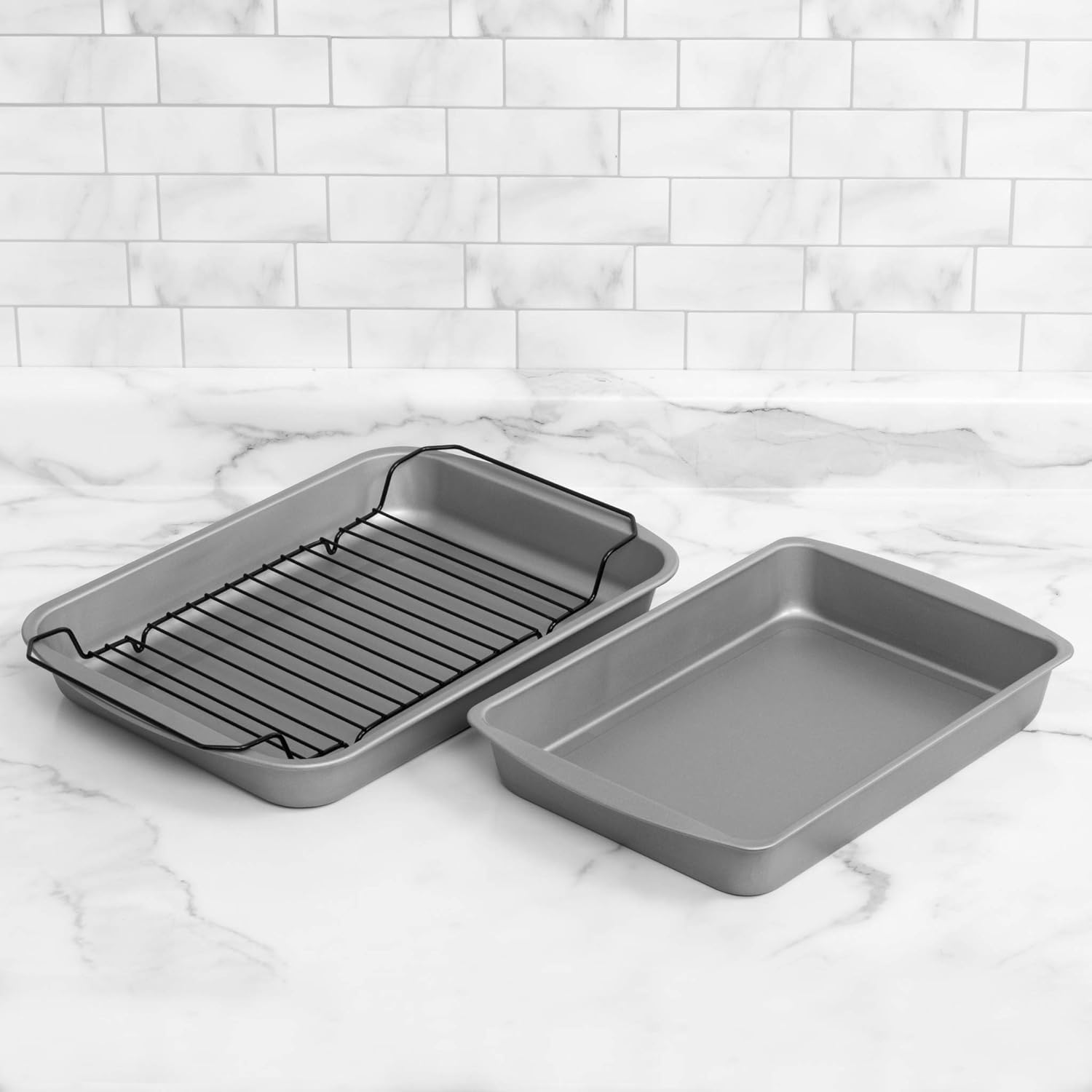 G & S Metal Products Company OvenStuff Non-Stick Baking, Roasting Pan Chrome Broiler Rack, 3-Piece Set