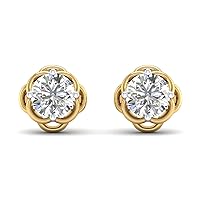 14K Yellow Gold Plated Round Cubic Zirconia Mini Celtic Solitaire Stud Earrings