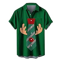 Holiday Season Gift-Mens Christmas Shirt Novelty Ugly Santa Claus Short Sleeve Funny Button Down Shirt for Party