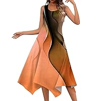 Dresses for Women 2024 Crewneck Hankerchief Hem Sleeveless Sundress Floral Print Tank Dresses Flowy Beach Dress