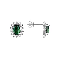 Rylos 925 Sterling Silver Halo Stud Earrings - 6X4MM Oval & Sparkling Diamonds - Exquisite Birthstone Jewelry for Women & Girls