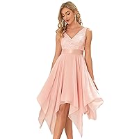 Ever-Pretty Women's Vintage V Neck Irregular Hem Lace A Line Chiffon Cocktail Dresses 00207