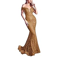 Off Shoulder Sequin Mermaid Sparkly Prom Dresses Sexy Long Formal Evening Party Gowns for Teen Girls