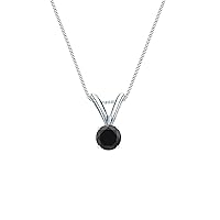 Diamond Wish 1/4 to 2 Carat Black Diamond Round Solitaire Pendant Necklace in 14k Gold with 18 Inch Chain Spring Ring 4-Prong Set cttw
