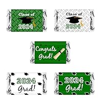 60 New Graduation Cap Party Class of 2024 Miniatures Candy Bar Wrapper, Mini Candy Chocolate Bar Stickers, Labels, Candy Not Included, Color Green